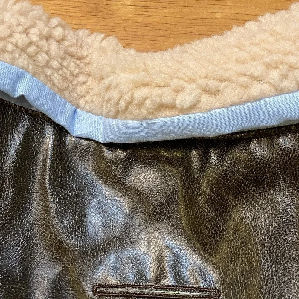 Disney Pets Dog Coat Pluto Large Faux Leather Aviator Brown Jacket Fleece Trim L